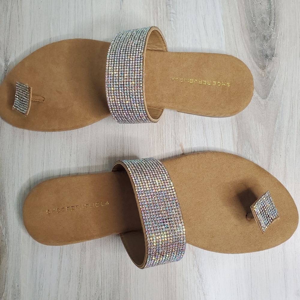 NEW Taupe Rhinestone Thong Sandal - Picture 6 of 7
